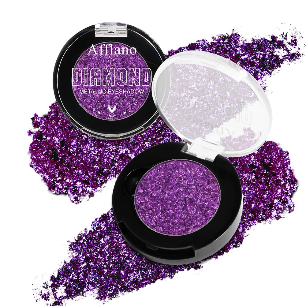 Afflano Red Glitter Eyeshadow, Diamond Bright Red Eyeshadow Instant Color, Super Pigmented Single Red Metallic Eyeshadow One Swipe, Holographic Red Shimmery Eye shadow for Goth Smoky Clown Eyes Makeup