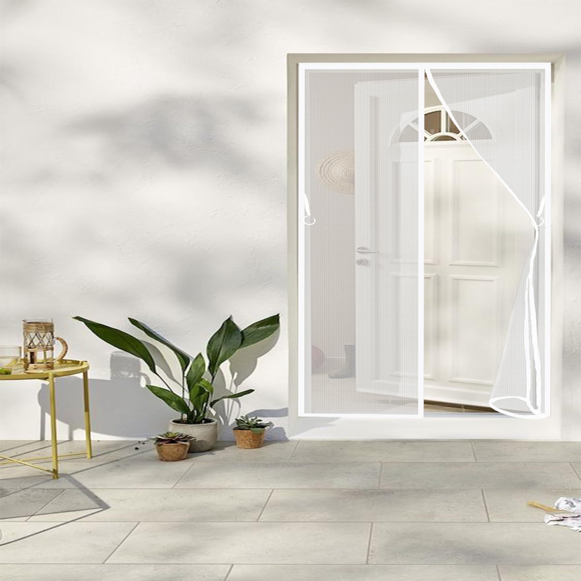 Magnetic Fly Screen Door 236 x 216 cm Automatically Closes Keeps Bugs Mosquito Door Net No Tools Installation, with Stay Open Buckles Ideal for Balcony ＆ Bedroom Doors, White
