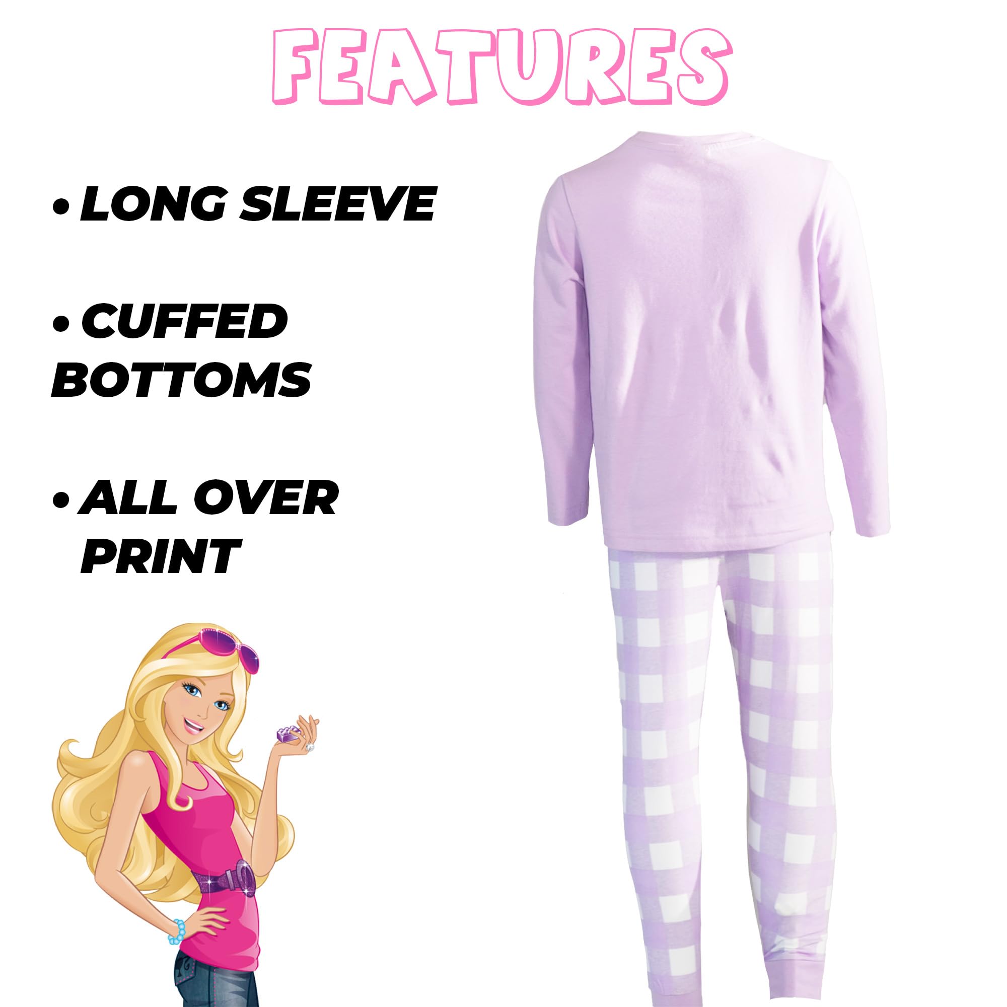 Barbie Set pigiama per bambini, confezione da 2, design Dream Team & Let's Do This | Biancheria da notte super morbida in 100% cotone | Elastico in vita e pantaloni con risvolto | Disponibile nelle