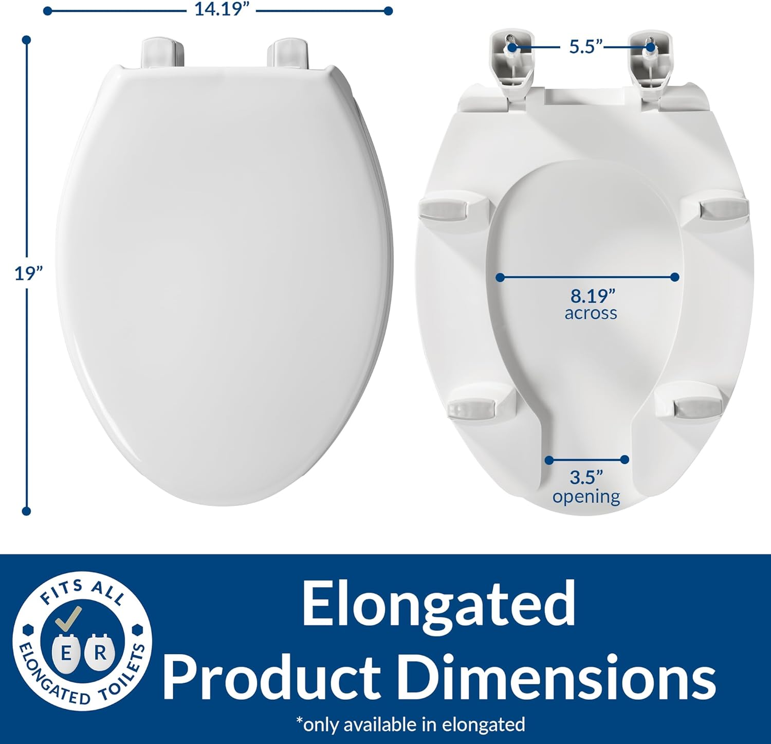 Bemis Steadfast 3" Raised Toilet Seat with Open-Front, Hinges that Never Loosen, Elongated