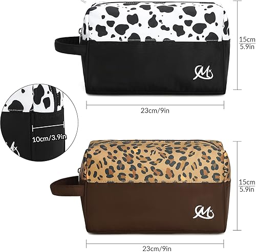 Miniatura 2 de Ryushoyo Juego de 2 piezas de artículos de tocador de viaje impermeable maquillaje electrónico lápiz organizador bolsa con asa, Tatuajes de leopardo