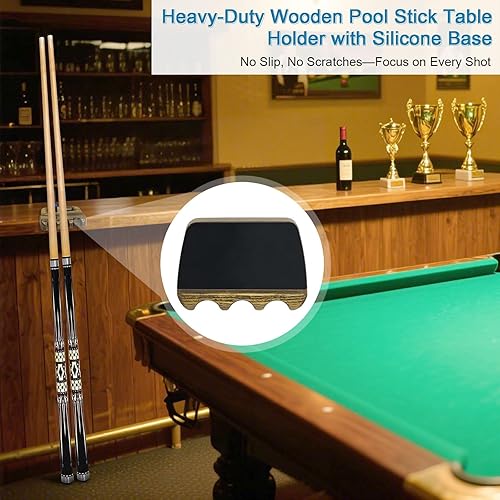 Miniatura 2 de Wood Pool Cue Holder Non-Slip Silicone Base Solid Wooden Construction  Holds 2345 Cues Weighted Metal Inside for Stability Billiard Accessory for