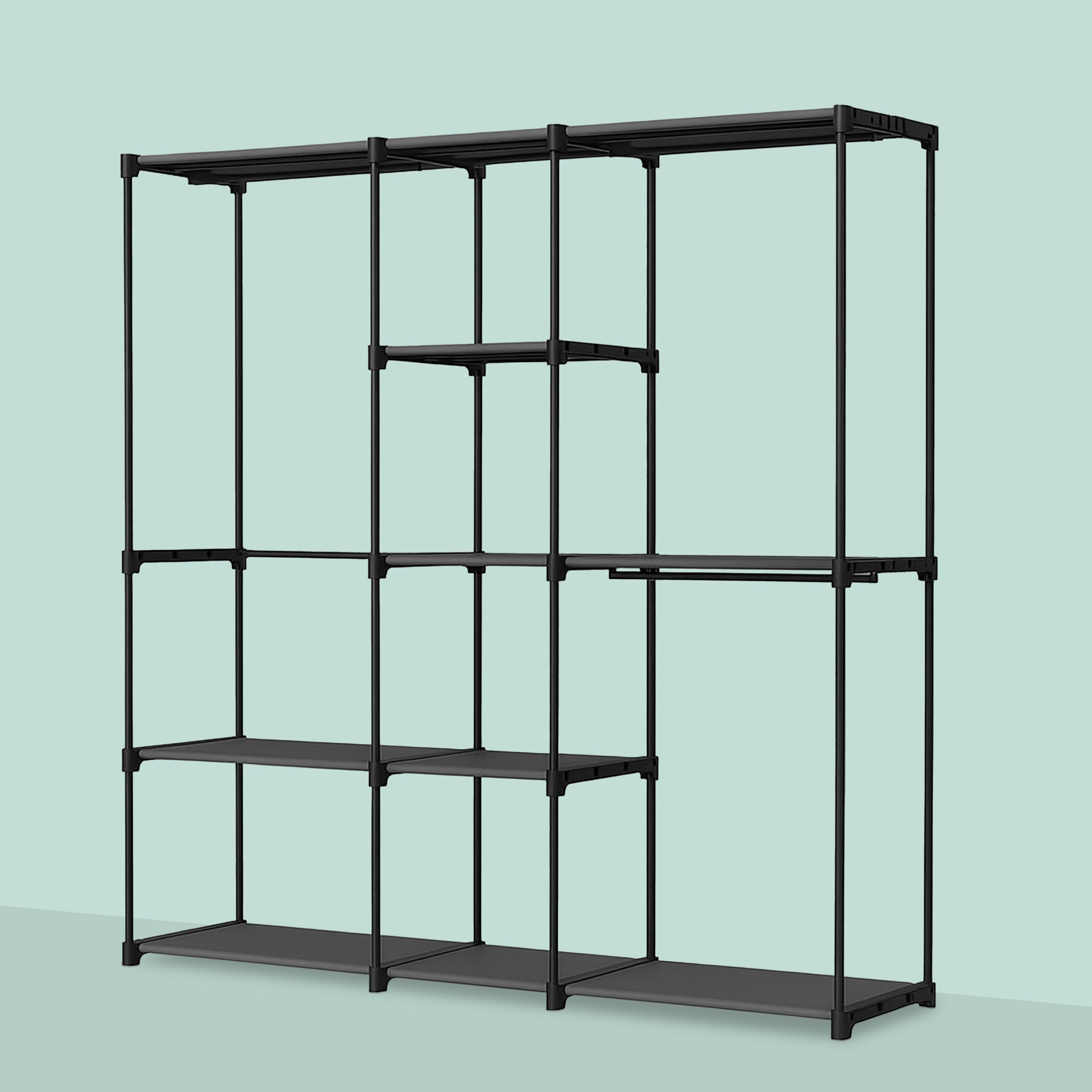 Relaxdays Perchero, Armario Abierto, estantes y Barras para Colgar, Sistema Modular Flexible, Negro