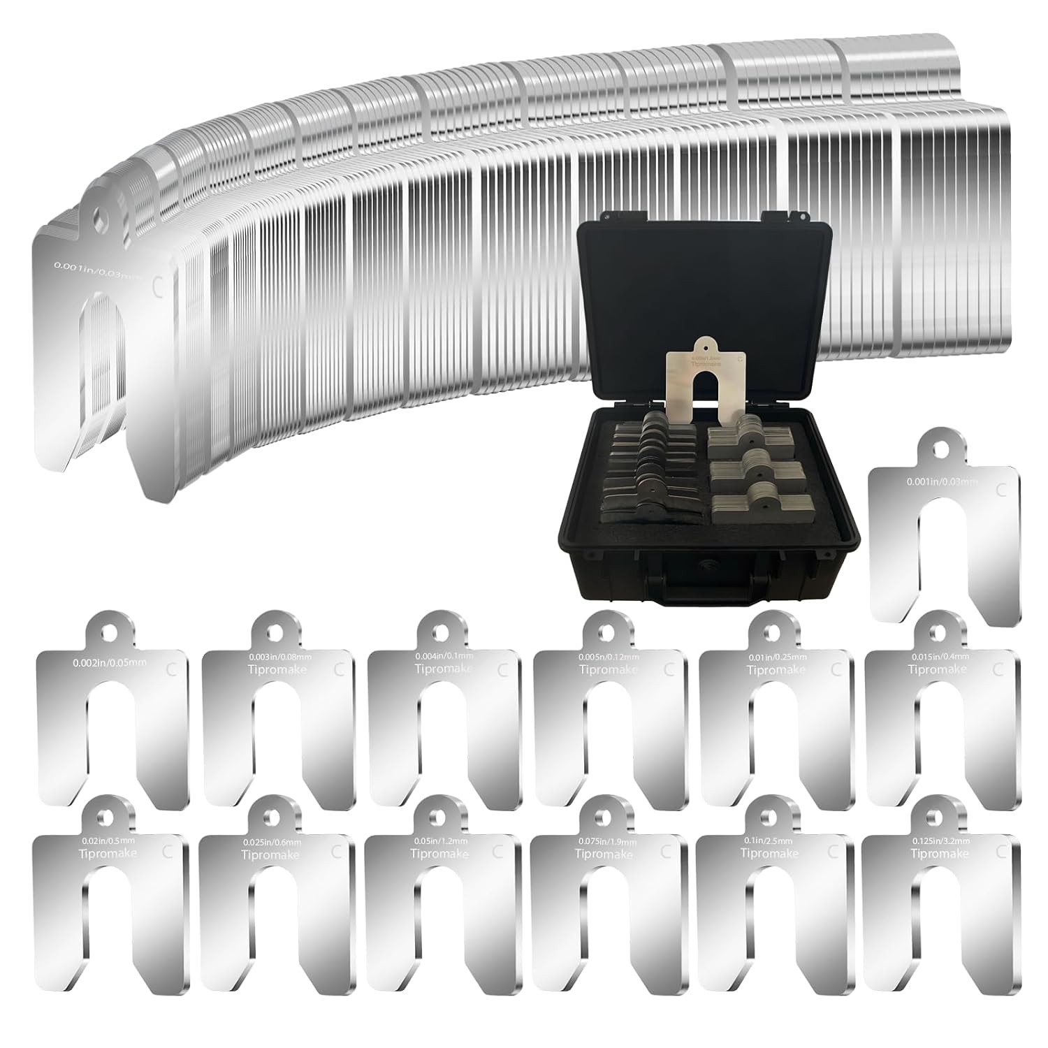 130 Pcs Size C 4 x 4 in 304 Stainless Steel Slotted Shim Kit, 13 Gauges | Metal Shims for Leveling, Alignment and Gap Filling, with Laser-Engraved Thickness Marks and Storage Box