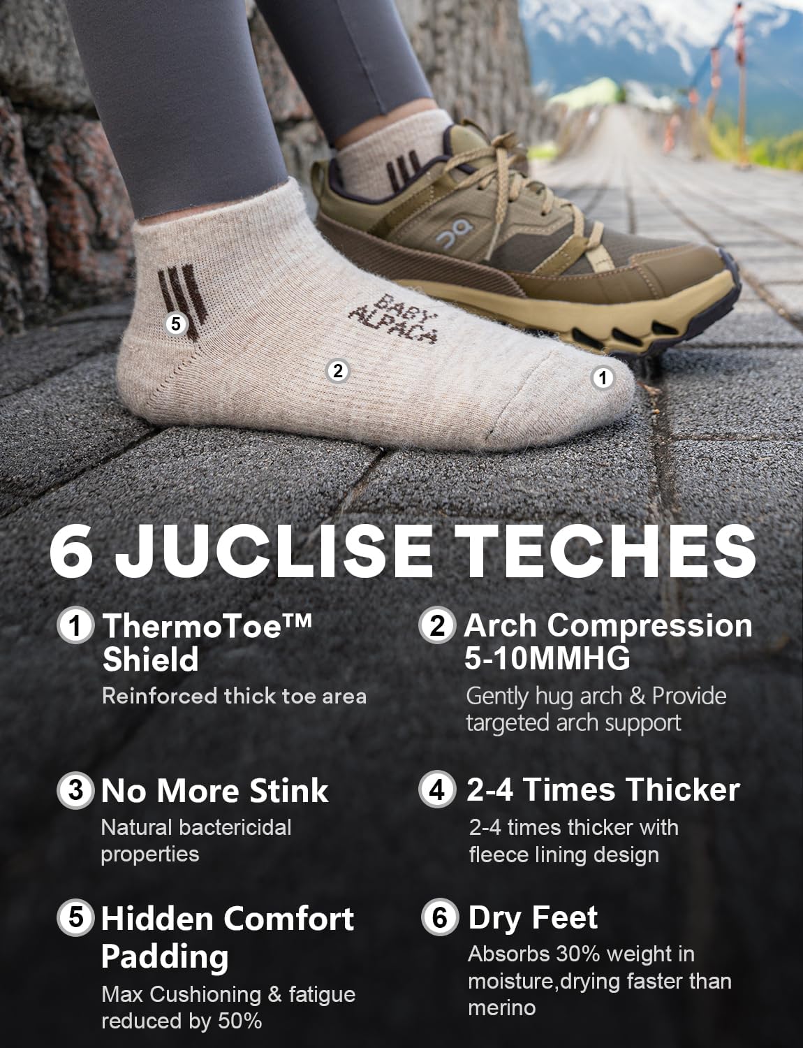 Alpaca Wool Ankle Socks Midweight Hiking Socks Work & Outdoors Moisture Wicking Anti-Blister Padded Breathable Merino - Image 6