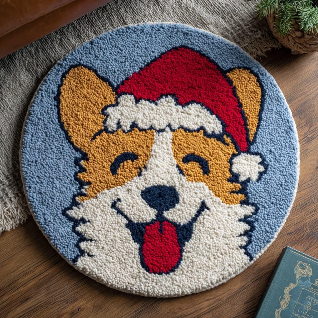 WallustrioaW Round Latch Hook Rug Kits Dog for Adults and Starter 50 * 50Cm