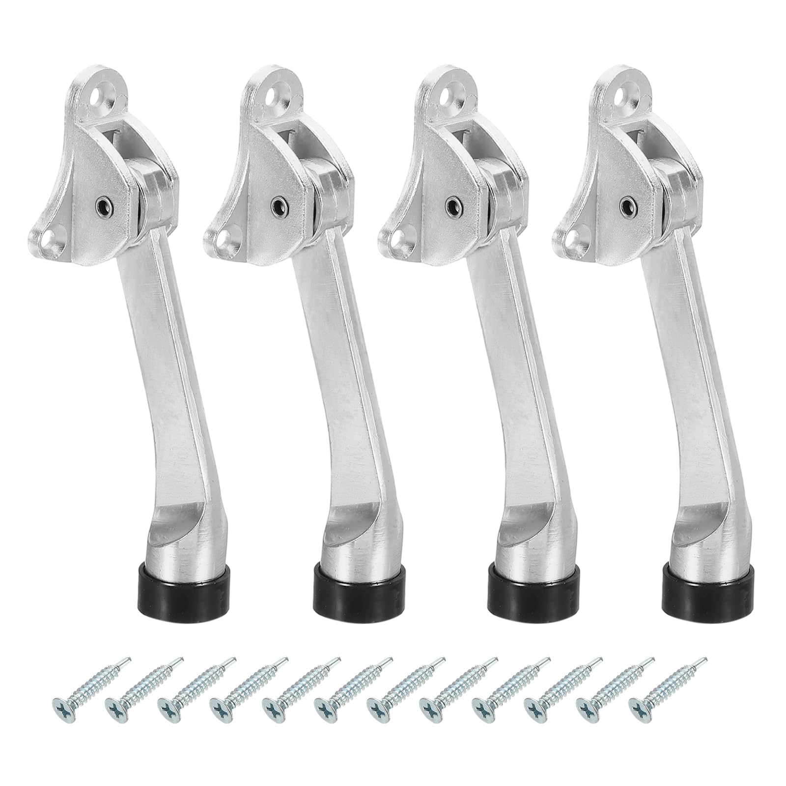 sourcing map 4 Set Kickdown Door Stopper, 4.9" Zinc Alloy Kick Down Door Stoppers for Bottom of Doors One Touch Adjustable Doors Holder with Non-Slip Rubber Tip and Screws for Apartment, Silver