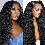 FIRIEYA 13x6 Deep Wave Lace Front Wigs Human Hair 200 Density HD Full Lace Frontal Wigs for Women Deep Curly Glueless Wig Human Hair Pre Plucked 18 Inch