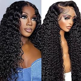 FIRIEYA 13x6 Deep Wave Lace Front Wigs Human Hair 200 Density HD Full Lace Frontal Wigs for Women Deep Curly Glueless Wig Human Hair Pre Plucked 18 Inch