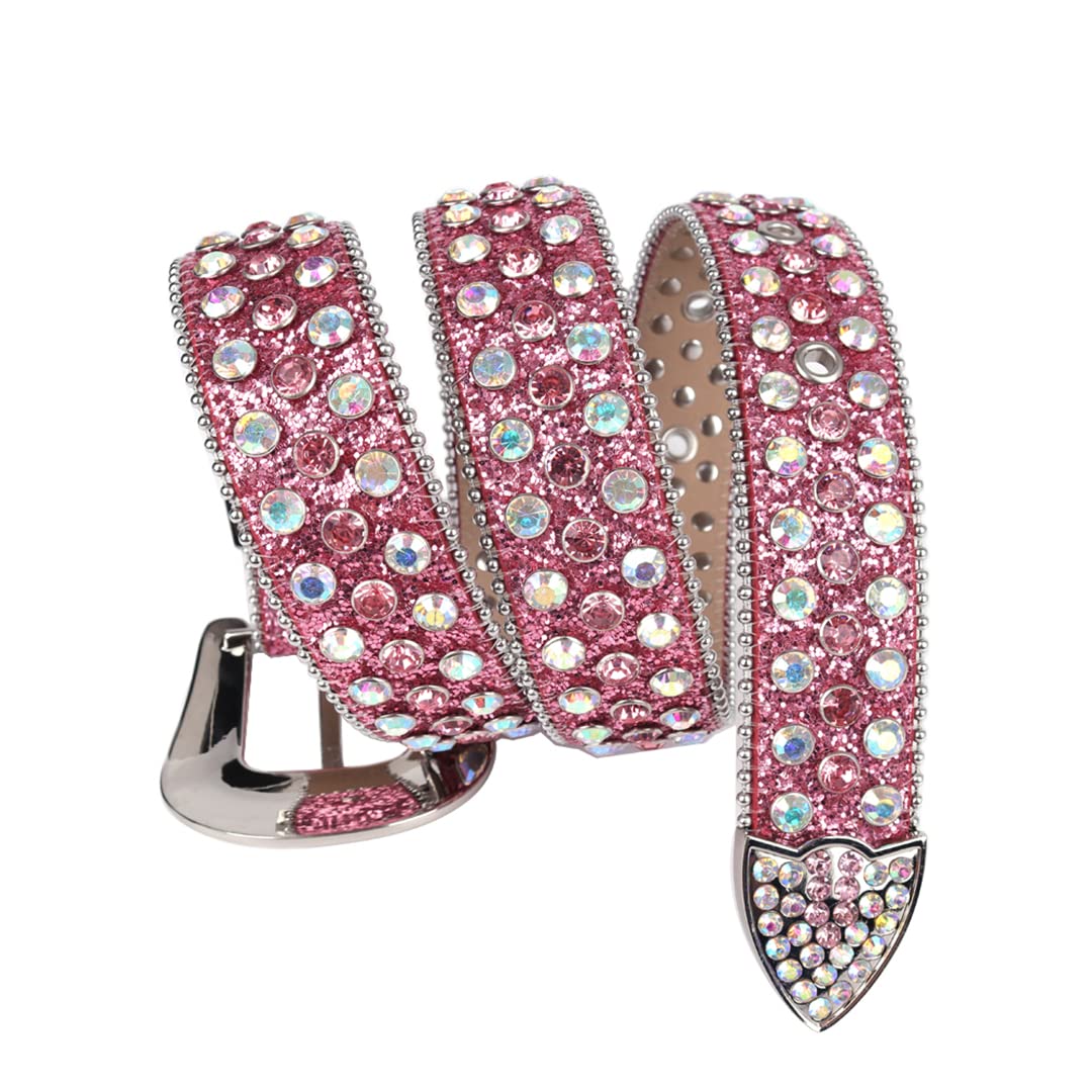 Różowy kryształ górski pasek damski męski jakość kryształ ćwiekowany pasek mężczyzna kobiety Ceinture Femme Cinto De strass do dżinsów deeratywna róża czerwony 116 cm