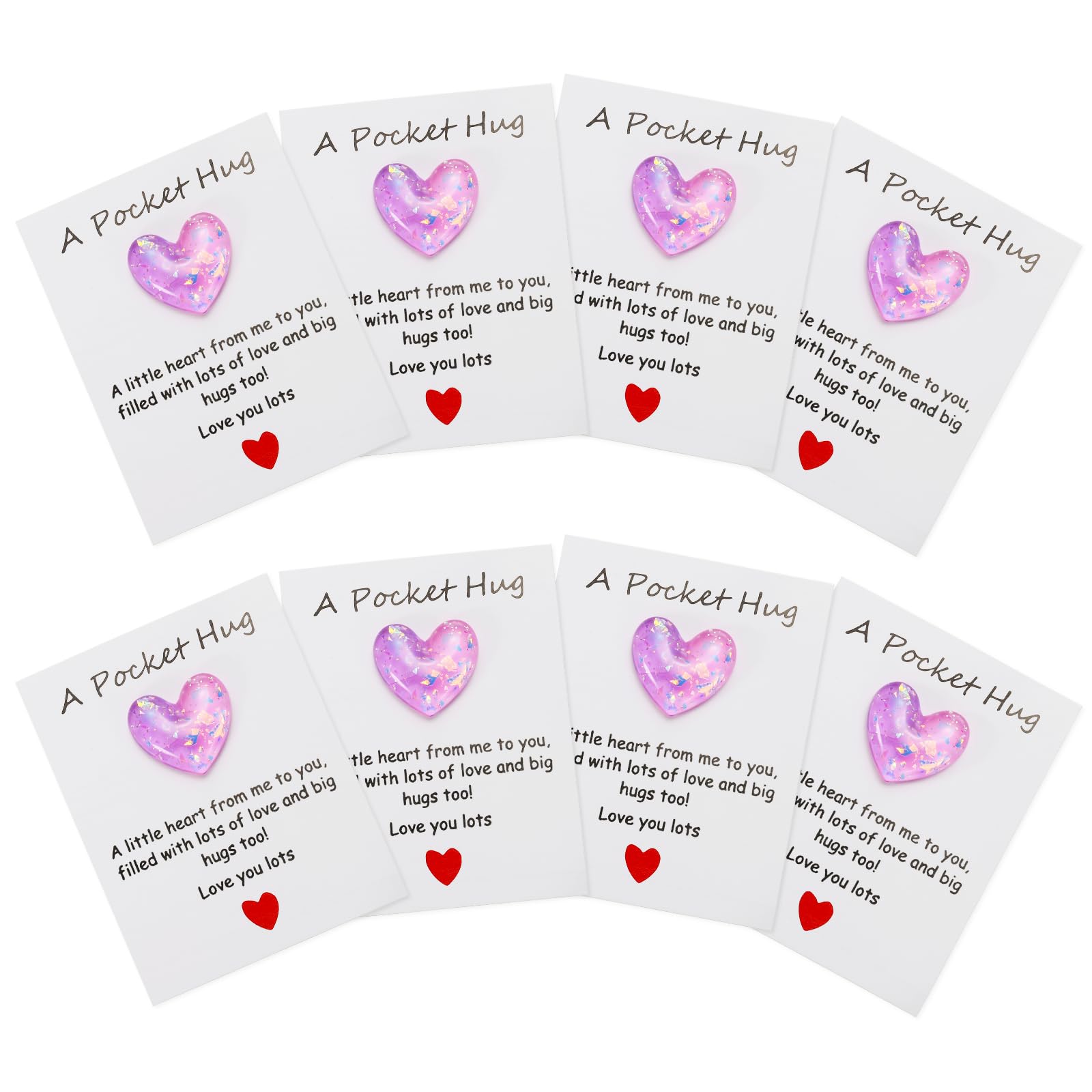 PATIKIL 8 Pack Pocket Hug Heart with Greeting Card, Pocket Hug Token Love Cards Cute A Little Resin Heart Shape Bulk for Friends Long Distance Relationship Gifts, Purple Pink โ image 1