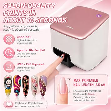 3D Smart Art Nail Printer, High Resolution 4800DPI Nail Art Printing Device, Portable & App Controlled, Smart Nail Shape Detection for Custom Manicure, DIY Gift for Women