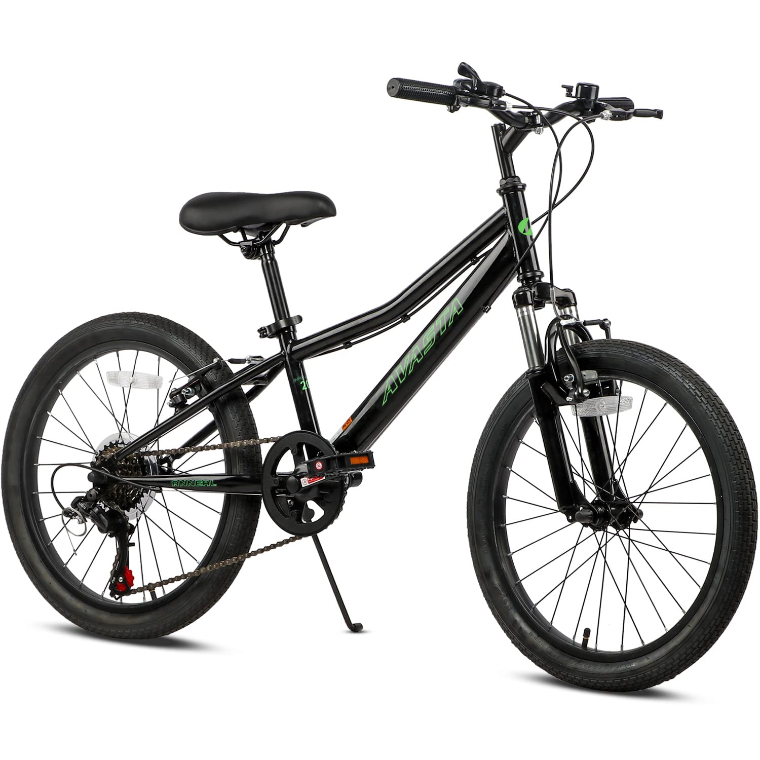AVASTA 20'' Kids Mountain Bike for 5 6 7 8 9 Years Old Boys Girls with Suspension Fork,6 Speeds Drivetrain,Black