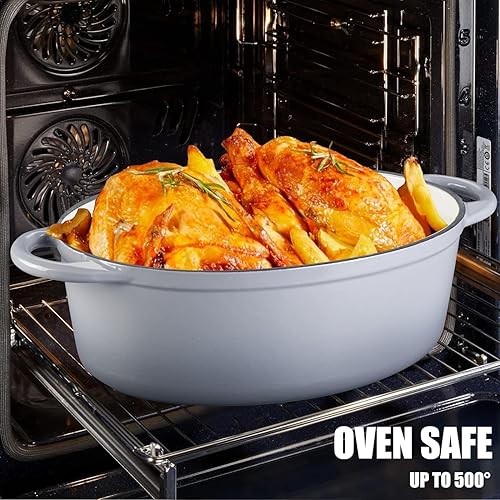 Miniatura 4 de Horno holandés ovalado de hierro fundido esmaltado, olla holandesa ovalada esmaltada de 7 cuartos de galón con tapa y asas dobles para estofar, para