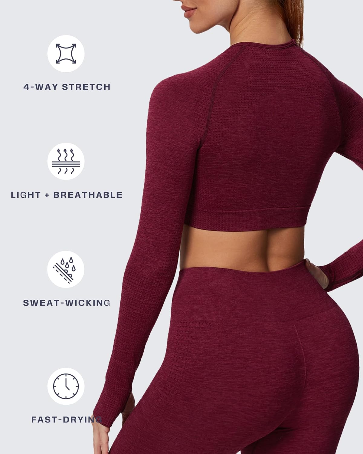 Aoxjox Long Sleeve Crop Tops for Women Workout Seamless Cropped T Shirt Top - Image 4