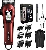 TCMKY Professional Cordless & Corded Hair Clippers for Men - Sharp Blades, LED Display, 200Min Runtime, Red Barber Trimmer Kit