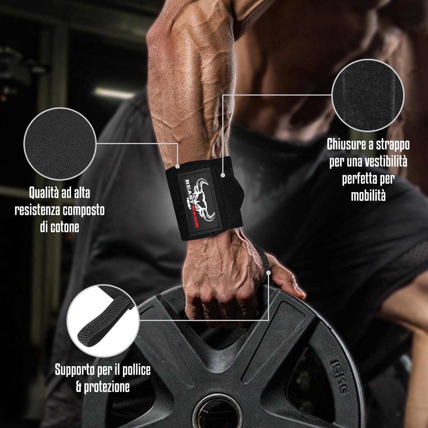 BEAST RAGE Straps Palestra Cinghie per Sollevamento Pesi Imbottite, Supporto per i Polsi, Cinghie per Fitness e Palestra, con Presa Flessibile Gel Fasce Polsi Accessori
