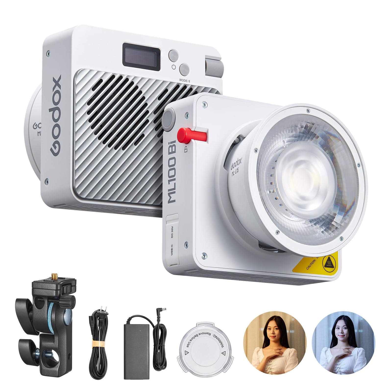 Godox ML100Bi 100W Bi-Color LED Luz de Vídeo, 2800-6500K Vídeo CRI 97+/TLCI 98+, 11 FX Efectos, 34300 Lux Brillo del 0% al 100%, App Control para Luz Fotográfica