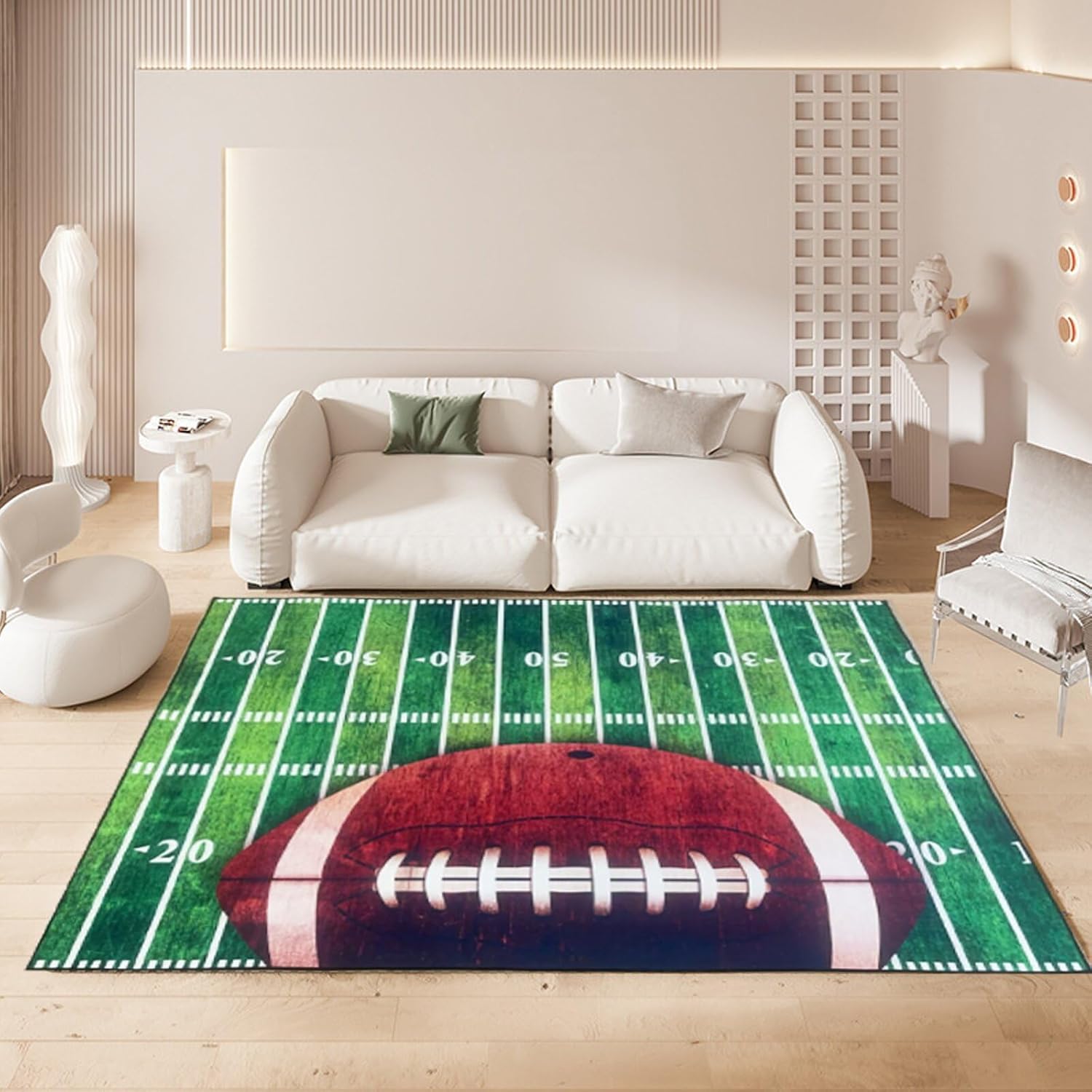 5'x6' Large Area Machine-Washed Floor mat Suitable for Living Room, Bedroom, Home Furry Carpet Decoration, Football Field, American Style Rugby Carpet