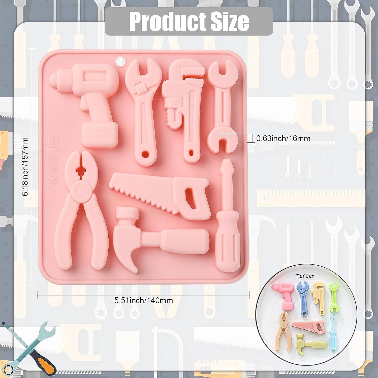 DanLingJewelry 2Pcs Tools Silicone Chocolate Molds Home Plier Hammer Saw Wrench Shape Molds for Cake Decorating Candy Chocolate Making image 2