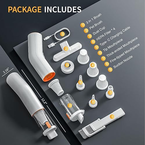 Miniatura 8 de Aspiradora portátil inalámbrica para automóvil, 5 en 1, mini aspiradora de mano inalámbrica con filtro HEPA, 2 modos de succión, potencia de succión