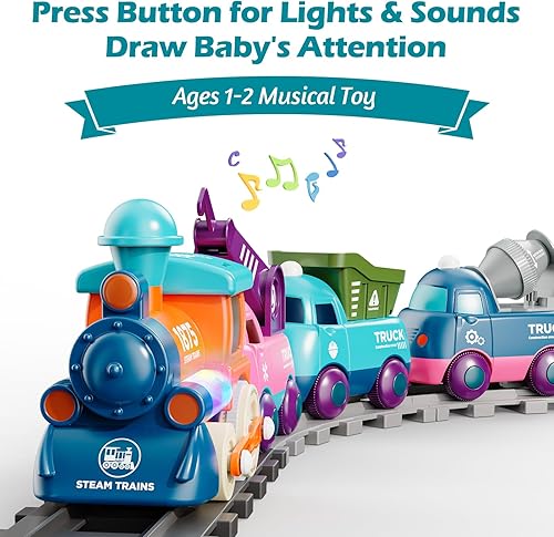 Miniatura 2 de Juego de tren para niños pequeños, juguetes magnéticos de tren para niños pequeños de 3 años, 4 piezas, camiones de tren de juguete para niños y
