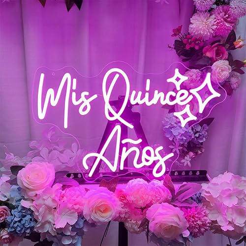 Miniatura 4 de SIGNVIA Letreros de neón de Mis Quince Años para decoración de pared, letrero de neón de membrillo Mis 15 años, letrero de membrillo Mis para