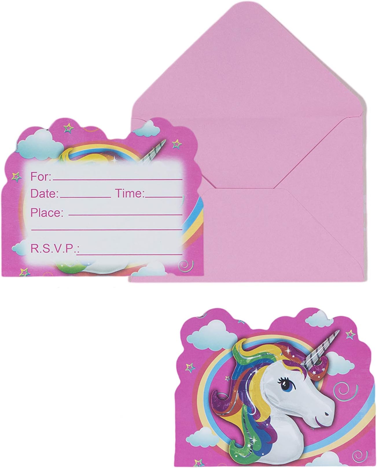 Pink Unicorn Party Invitation Card with Envelopes Set of 25 for Boy Girl Kid Happy Birthday Supplies Graduation Celebration Teen Greetings Postcard Funny Favor Decoration