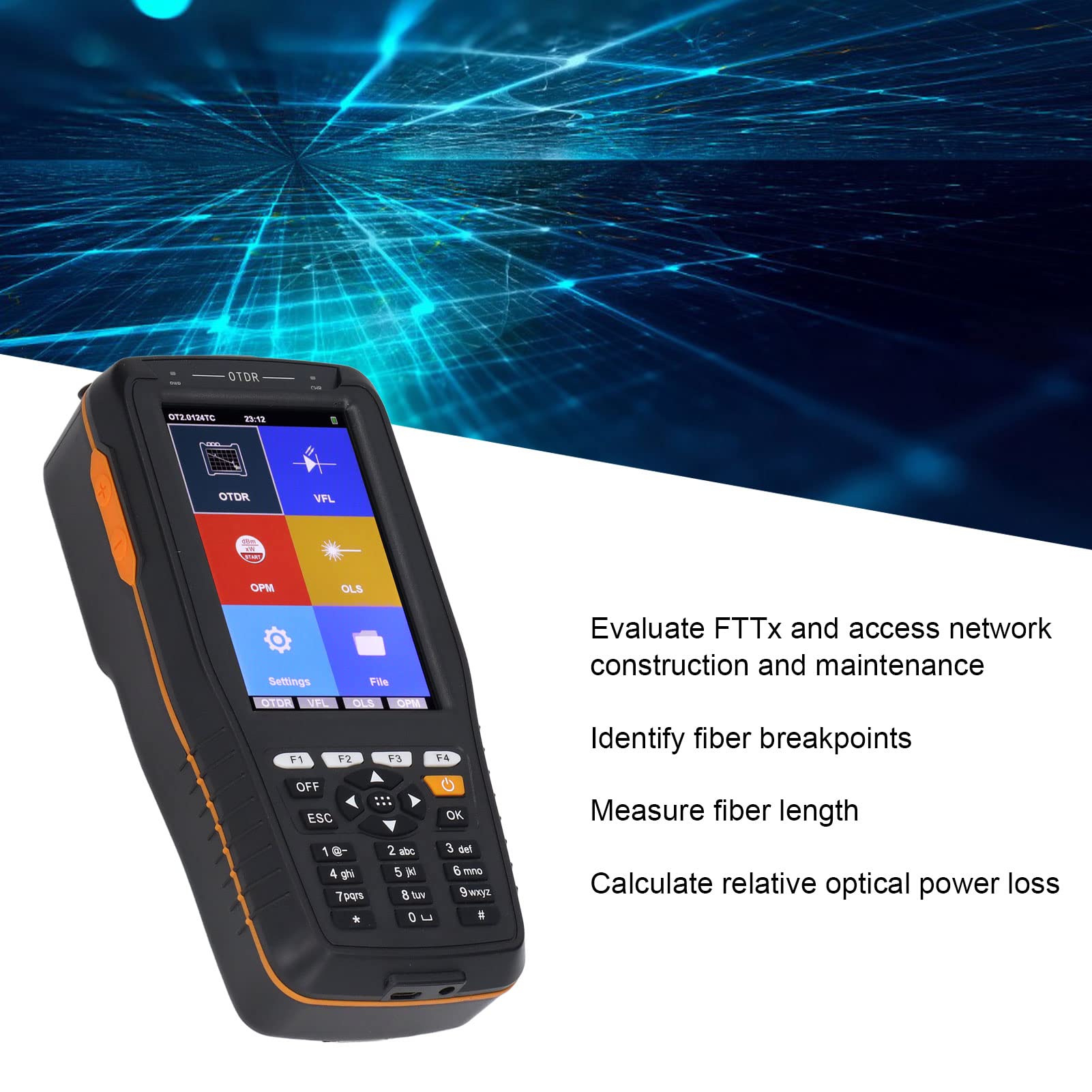 Testeur OTDR Fibre Optique 4 En 1 - Plage 64 Km, écran Tactile 3,5" | Pour Réseaux FTTX, Localisateur De Ligne