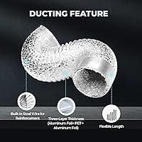 Vista 2 de HealSmart Manguera de ventilación para secadora de 4 pulgadas, 8 pies, conductos flexibles de papel de aluminio con 2 abrazaderas para ventilación