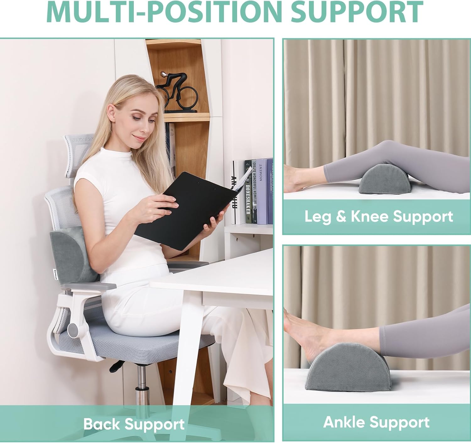 Half Moon Pillow, Memory Foam Leg Pillows for Sleeping Boster Pillow for Legs Knee Lumbar Support, Semi Roll Pillow for Ankle Rest and Foot Comfort, 2 Pack