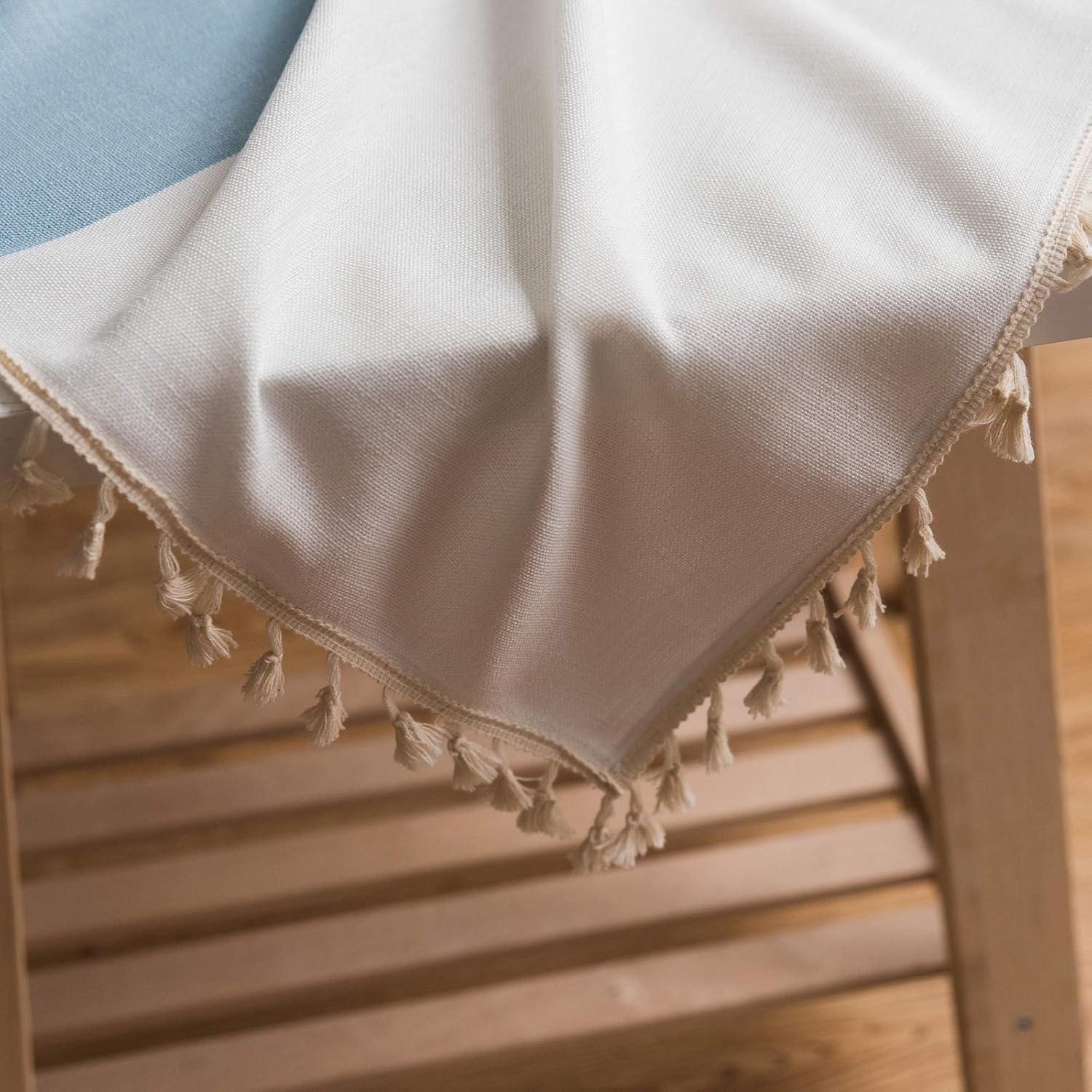 Daesar Holiday Table Clothes Rectangular 40x55 inch Tablecloth Linen Rectangle Embroidered Straight Line Lace Rectangular Tablecloth Cotton Coffee Blue