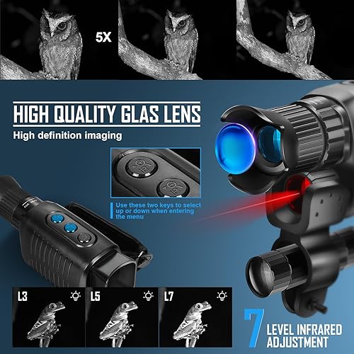 Miniatura 5 de Gafas de visión nocturna con cámara digital integrada y linterna desmontable, monóculo 5X, grado táctico militar, caza, memoria de 32 GB, capacidad