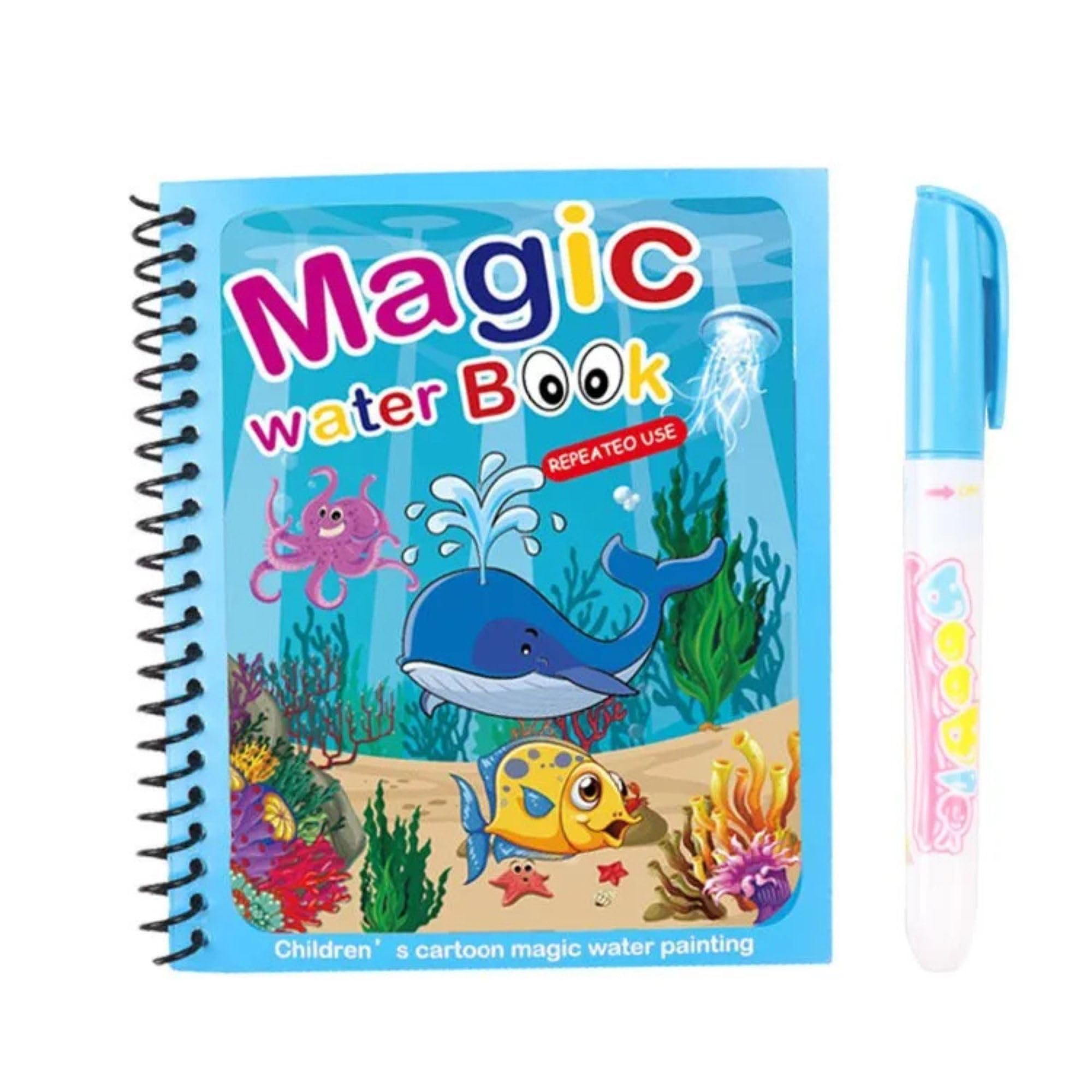 HUMAIZAR Magic Water Coloring Book for Kids, Age 3-8 Years, Pack of 2 | Refillable Water Pen, Reusable, Mess-Free Drawing, Educational Activity, Cartoon Painting Book-image-44