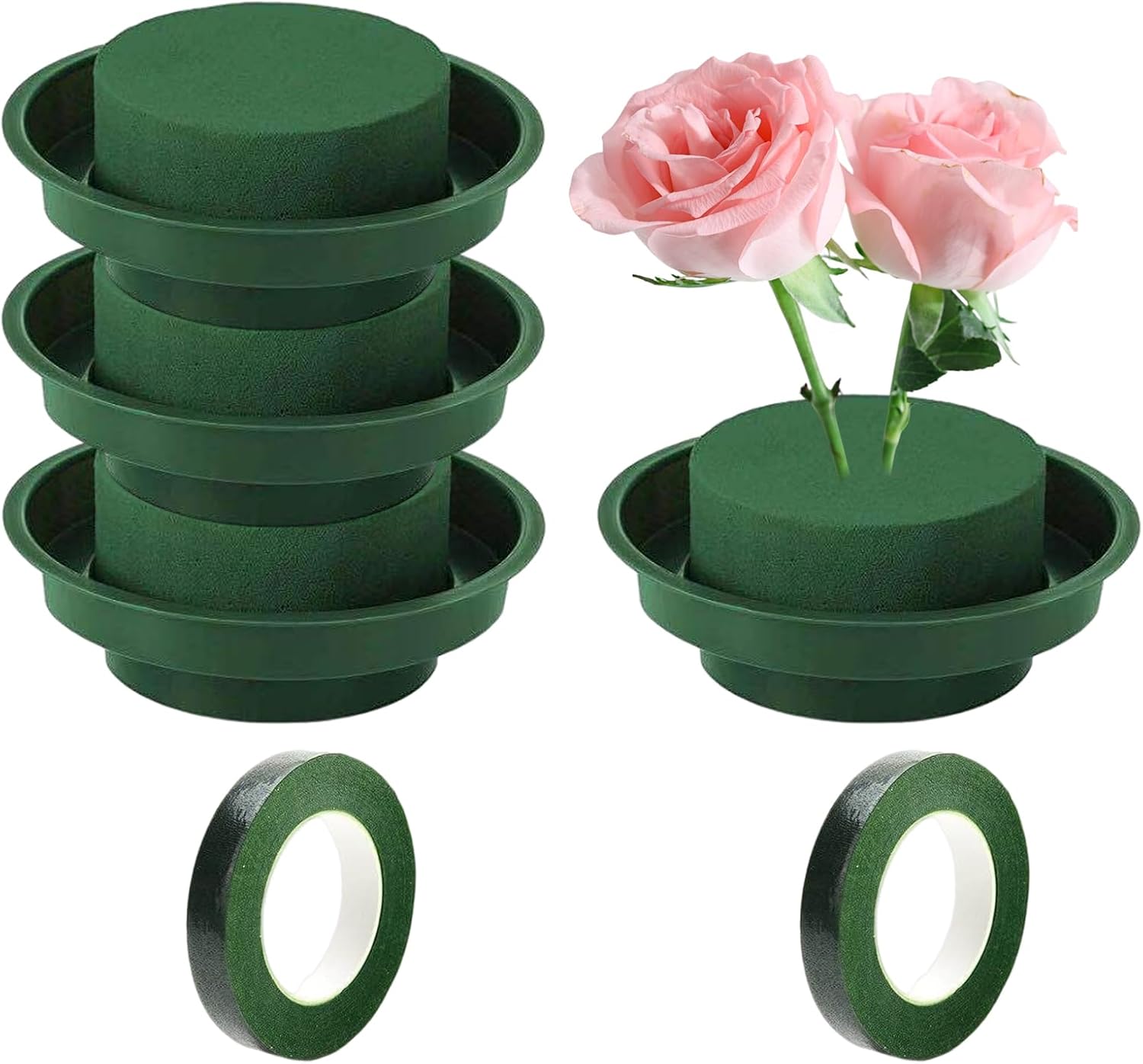 Midyrrg 6 Pcs Floral Foam DIY Flower Arrangement Kit 4 Floral Foam Bowls & 2 Floral Tapes Green