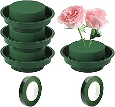 6 Pcs DIY Floral Foam Kit With 4 Bowls & 2 Tapes - Green Wet Cylinder With Trays for Fresh & Artificial Flower Decoration Wedding