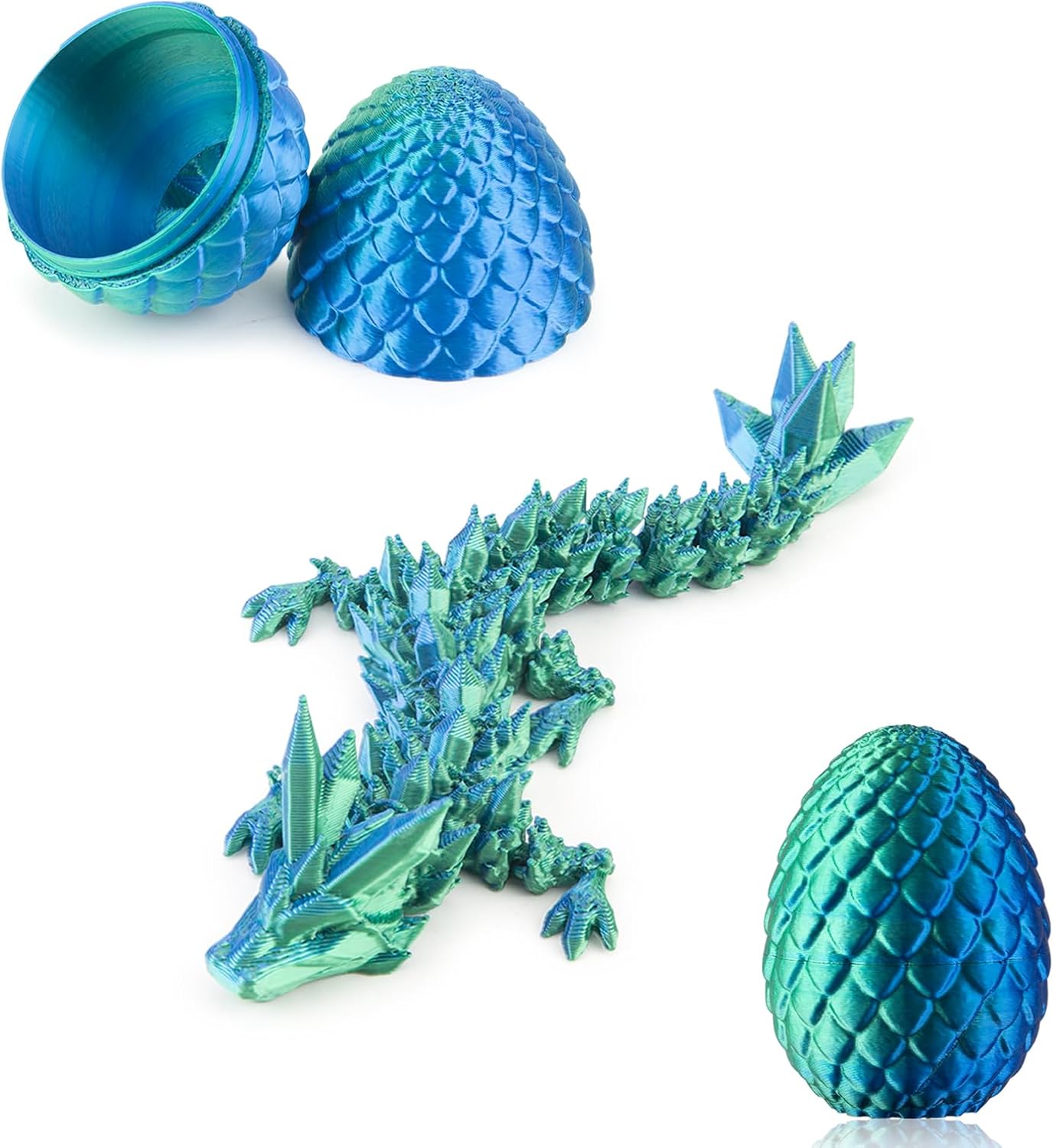 Dxldfks 3D Printed Dragon with Egg, Small Articulated Crystal Dragons Eggs for Easter Basket Stuffers Home Office Decoration Executive Desk Toys, Bluegreen