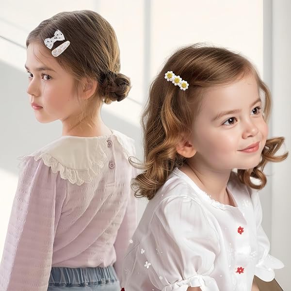 KAQILE Lot de 14 pinces à cheveux pour filles, nœuds, accessoires capillaires, design marguerite, coton et lin (rose) - 2