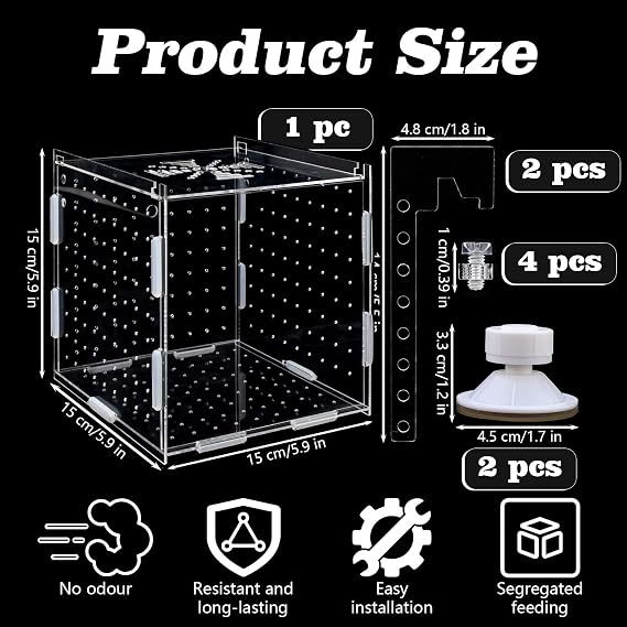 Acrylic Fish breeding Box, Transparent Fish Isolation Box, Fish Separation Box for Aquarium, Hatchery Incubator with Suction for Shrimp Guppy Clownfish Small Fishes (15x 15 x 15CM)