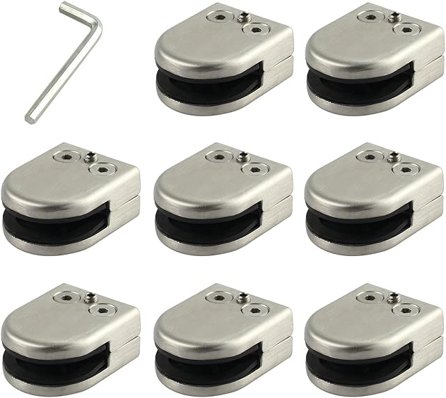Neoteck Glass Clamp 8PCS 8-10mm Stainless Steel 304 Glass Clip Clamp Bracket Flat Back Brushed Finish for Handrail Balustrade Staircase