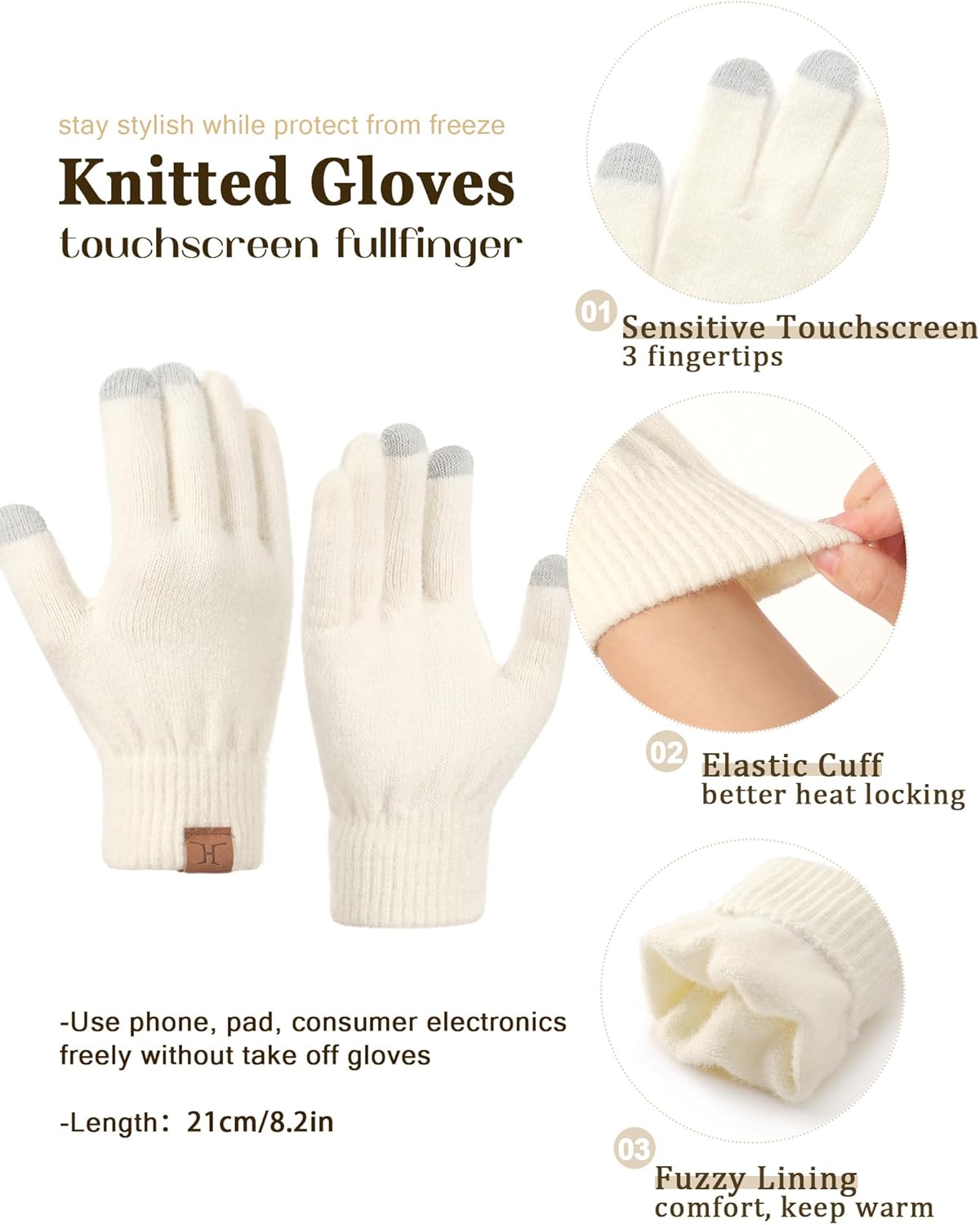 Hat Gloves Scarf Set For Women, Womens Winter Hats Fleece Lined Slouchy Beanie With Pom Scarf Thermal TouchScreen Gloves Sets - Image 5