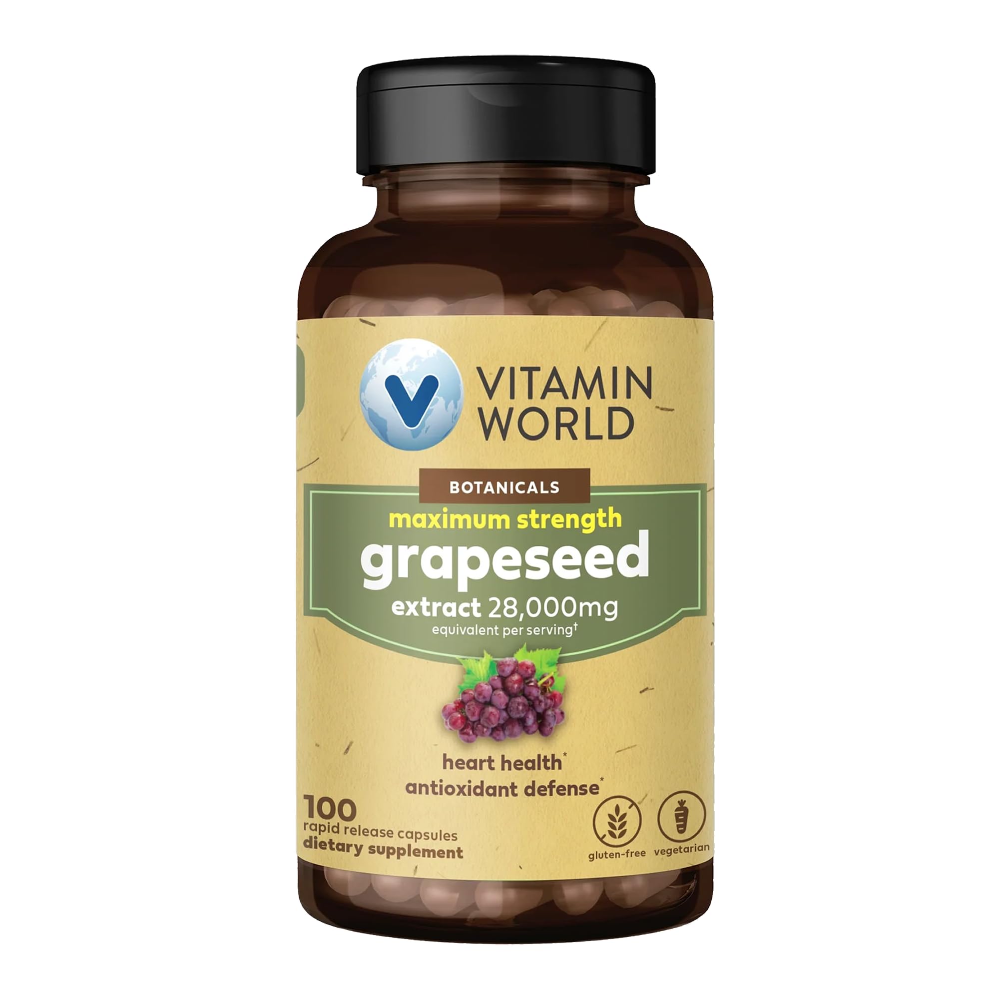 Vitamin World Grape Seed Extract, 95% Polyphenols, Vegetarian, 100 Servings