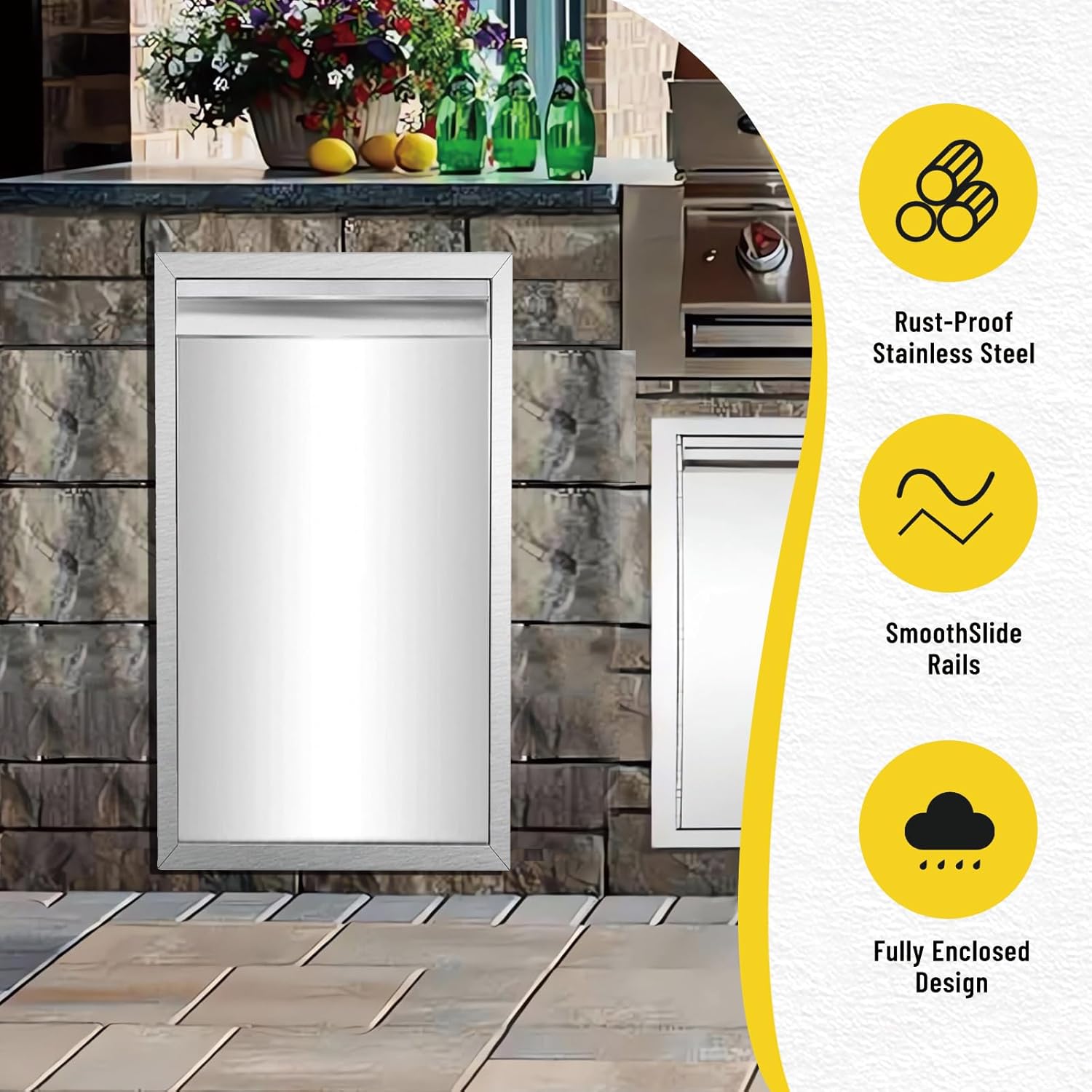 Outdoor Kitchen Pull Out Garbage Drawer, 14W 27H 20D Sliding Track Type Propane or Garbage Drawer, Kitchen Cabinet BBQ Or Barbecue Island