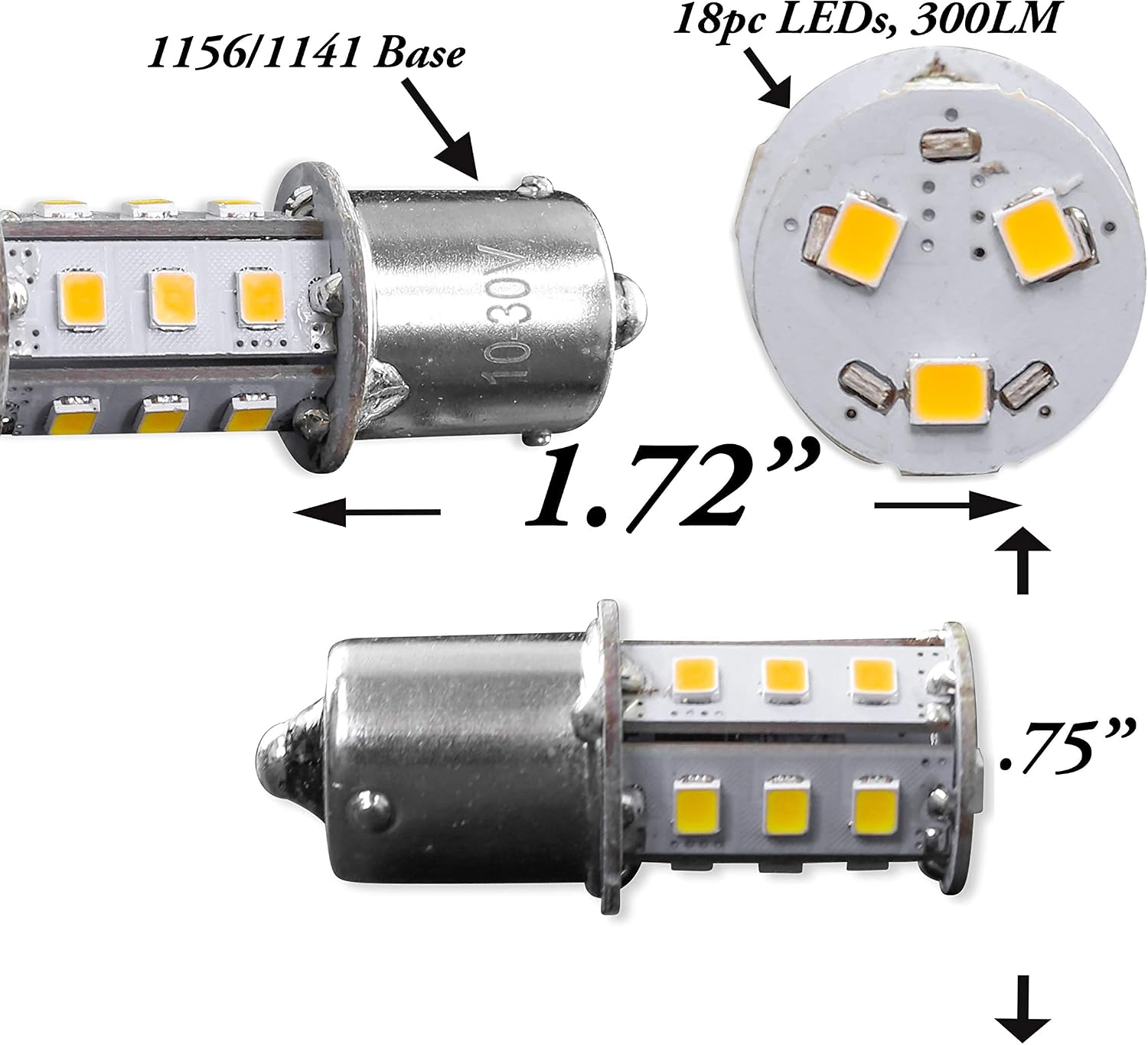 4 Pack RV LED Light Bulbs 300LM Natural White 4000K 1156 1141 1003 1073 BA15S 18 SMD LED Replacement Light Bulbs for RV Indoor Lights 10-30V (Natural White 4000K, 4-Pack)