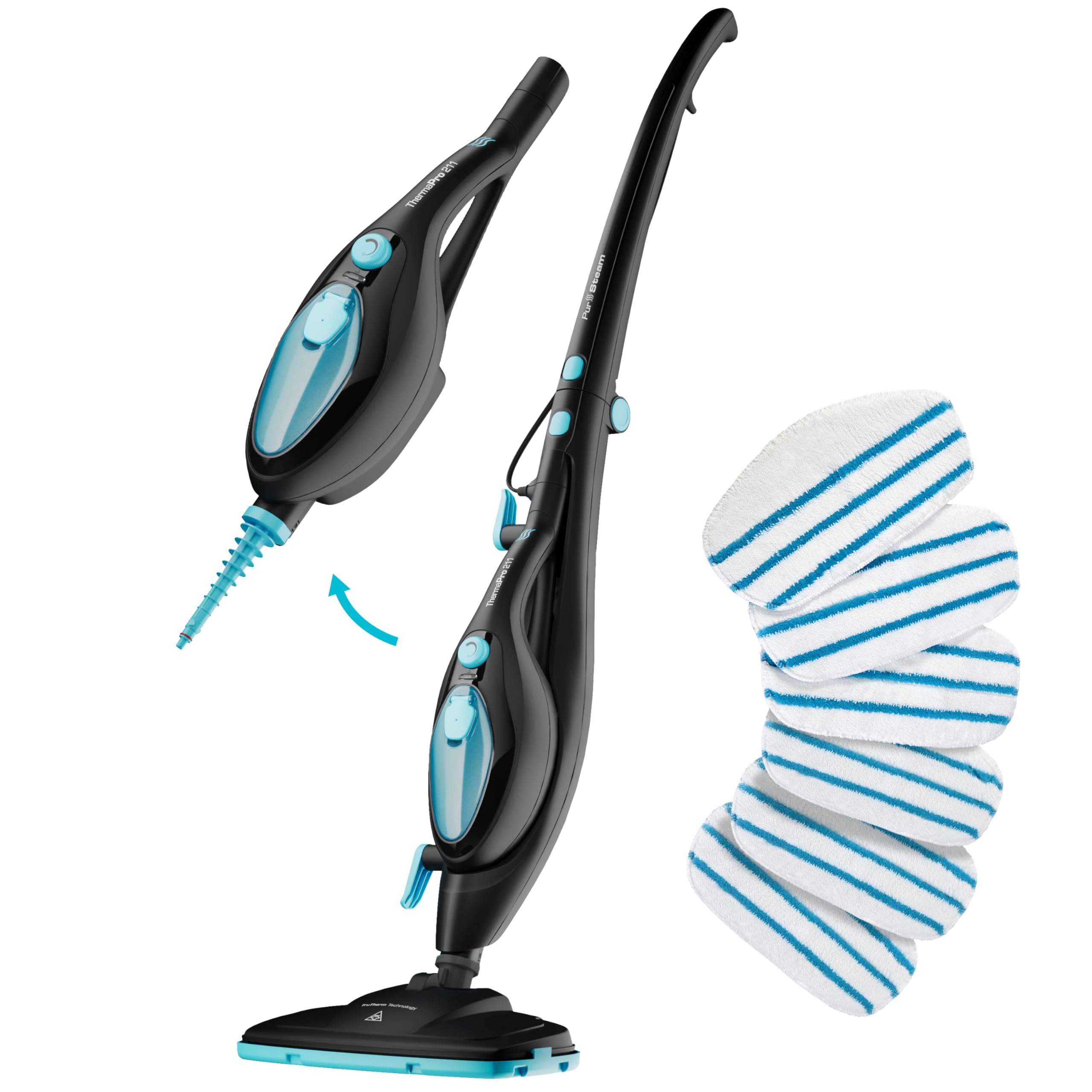 PurSteam 10-in-1 Steam Mop with 6 Mop Pads, Floor Steamer with Detachable Handheld Steam Cleaner for Tile, Hardwood Floors