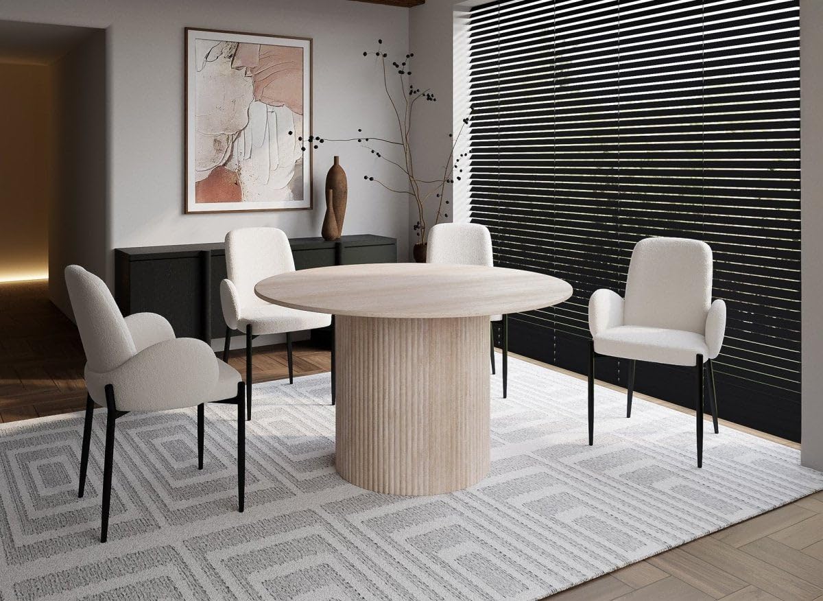 Table ronde marbre beige Dhara 130cm facile d'entretien pour 4 personnes