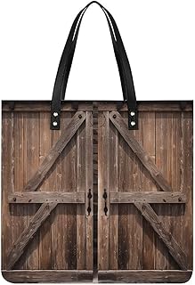 Vintage Wooden Barn Door Tote Bags for Women Man, Top Handle Satchel Handbags Large Capacity Shoulder Bag Casual Satchel Bag Stylish Purse for Work Travel, College