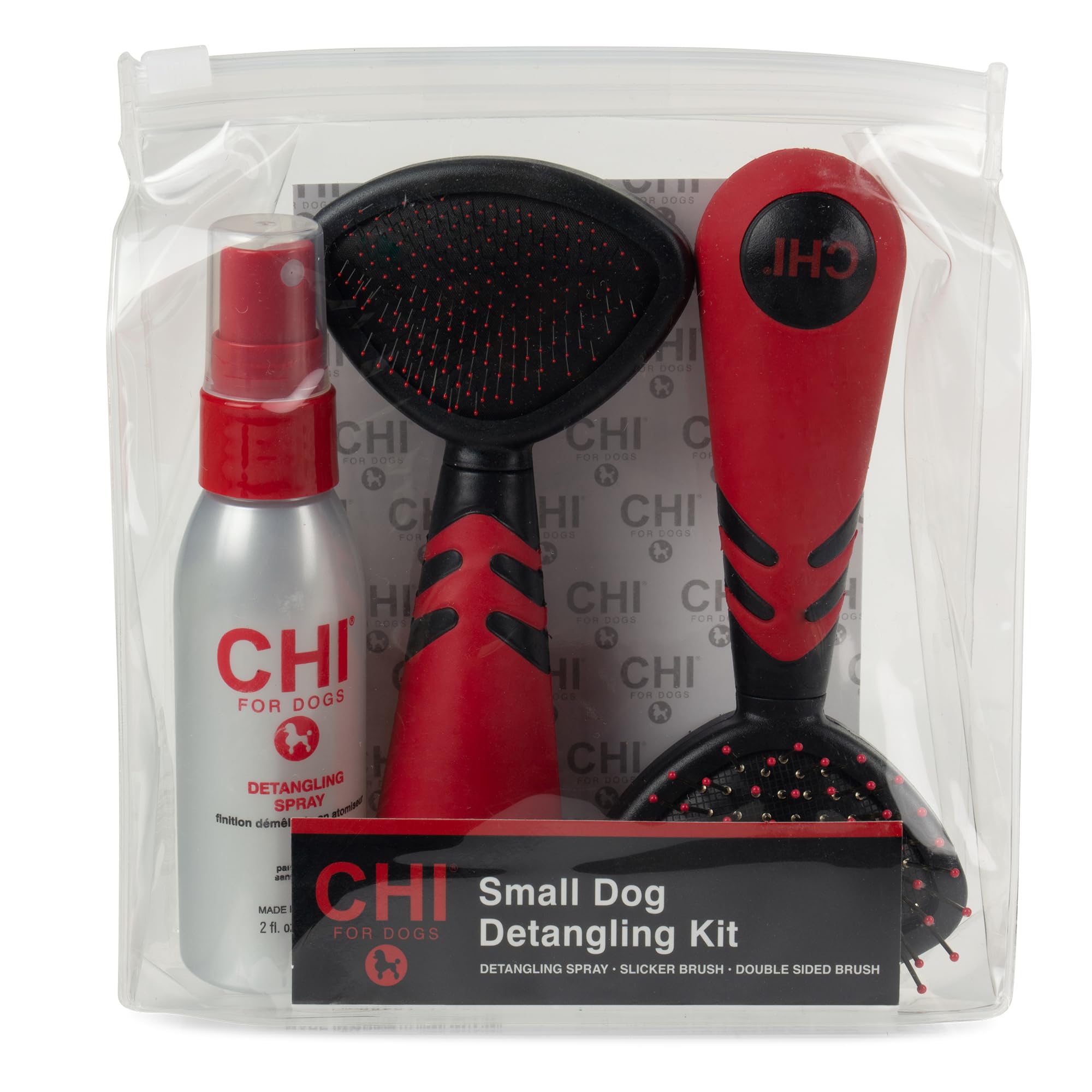 CHI for Dogs Small Dog Detangling Kit - 3-Piece Grooming Set with Detangling Spray, Double-Sided Brush, and Slicker Brush - Dog Grooming Essentials