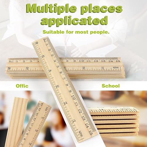 Miniatura 3 de ZZTX Paquete de 3 reglas de madera de 6 pulgadas, reglas de madera a granel para medir para estudiantes, suministros de oficina y escuela, 2 escalas