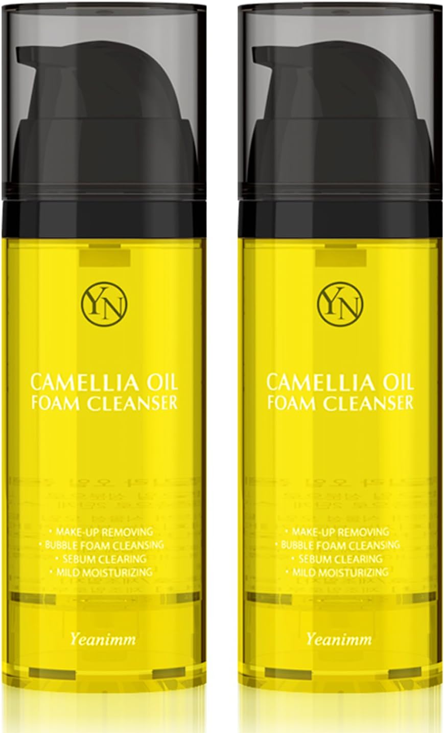 2 pack of Yeanimm Camellia Facial Oil Foam Cleanser, Makeup Remover for All Skin Types, Revitalizing Foaming Face Cleanser, liquid oil cleanser for Acne-Prone & Sensitive skin 8 oz